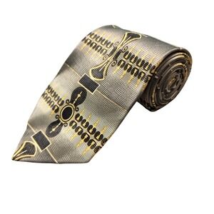 Necktie Alberto Celini One Size Mens Grey Excellent Art Deco Geometric Pattern